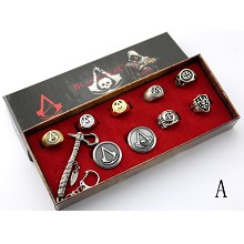 Assassin's Creed key chain+pins+rings a set(10pcs a set)