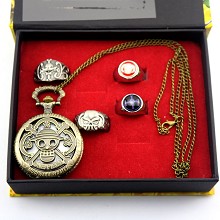 One Piece anime pocket watch+rings
