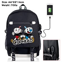 Cuphead anime USB charging laptop backpack school ...