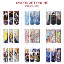 Sword Art Online anime coffee water bottle cup with straw stainless steel