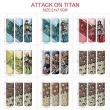 Attack on Titan anime coffee water bottle cup with straw stainless steel