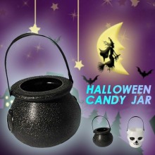 Halloween Wizard Crock Candy Jar Witch Cauldron Holder