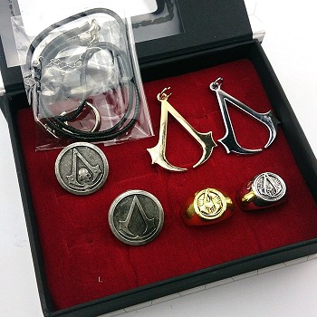 Assassin's Creed necklace+pin+ring a set