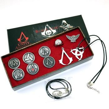 Assassin's Creed necklace+pin+ring a set