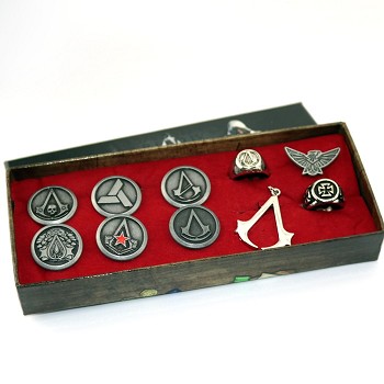 Assassin's Creed necklace+pin+ring a set