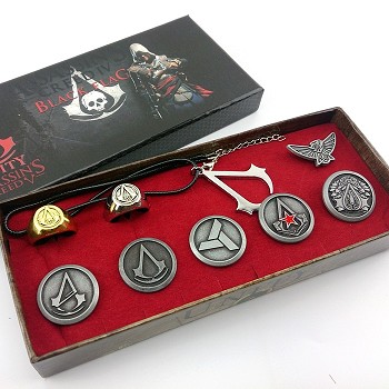 Assassin's Creed necklace+pin+ring a set