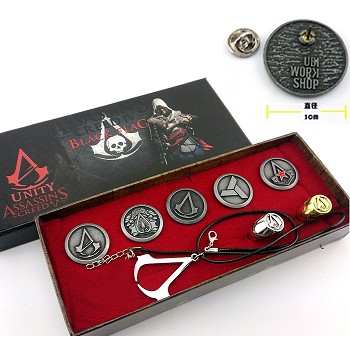 Assassin's Creed necklace+pin+ring a set