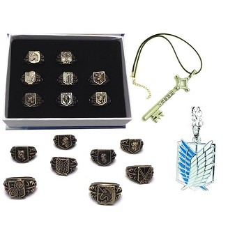 Attack on Titan anime rings+necklaces a set