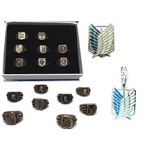 Attack on Titan anime rings+necklace+pin a set