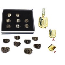Attack on Titan anime rings+necklace+pin a set
