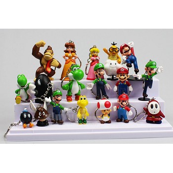 Super Mario anime figure key chains set(18pcs a set)
