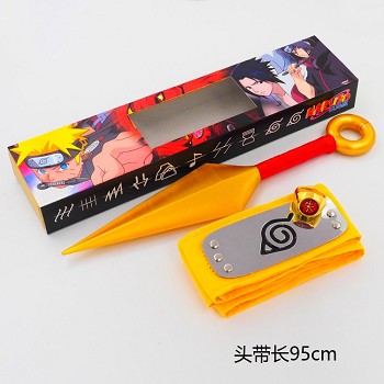 Naruto cos yellow headband+gold ring+gold weapon a set