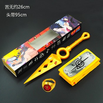 Naruto cos yellow headband+gold ring+gold weapon a set