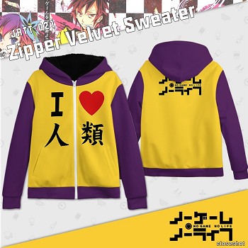 No game no life zipper velvet sweater hoodie