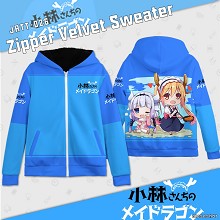 Miss Kobayashi's Dragon Maid zipper velvet sweater hoodie