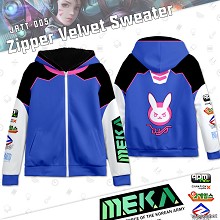 Overwatch D.va zipper velvet sweater hoodie