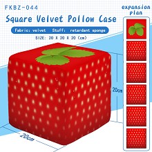 Strawberry square velvet pillow