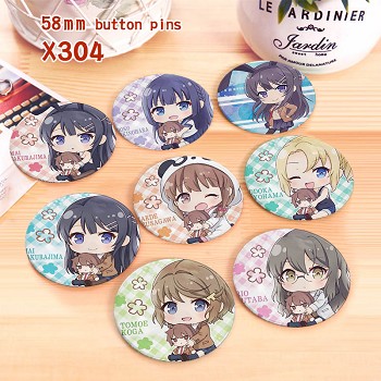 Seishun buta yarou wa bunny anime brooches pins set(8pcs a set)