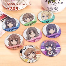 Seishun buta yarou wa bunny anime brooches pins set(8pcs a set)