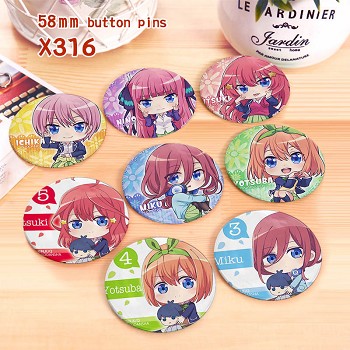 Gotoubun no hanayome anime brooches pins set(8pcs a set)