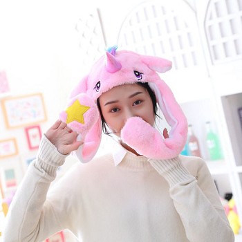 Cute Unicorn Plush Hat Ear Shape Can Move Cap Plush Gift Dance Toy Velvet