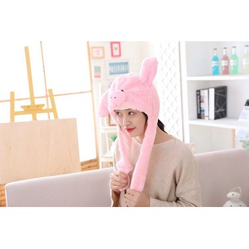 Cute Pig Plush Hat Ear Shape Can Move Cap Plush Gift Dance Toy Velvet