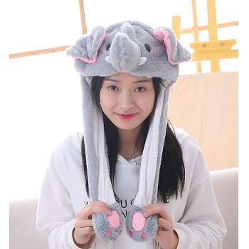 Cute Elephant Plush Hat Ear Shape Can Move Cap Plush Gift Dance Toy Velvet