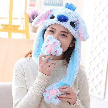 Cute Stitch Plush Hat Ear Shape Can Move Cap Plush Gift Dance Toy Velvet