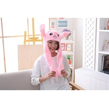 Cute Rabbit Plush Hat Ear Shape Can Move Cap Plush...