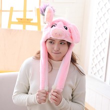 Cute Pig Plush Hat Ear Shape Can Move Cap Plush Gi...