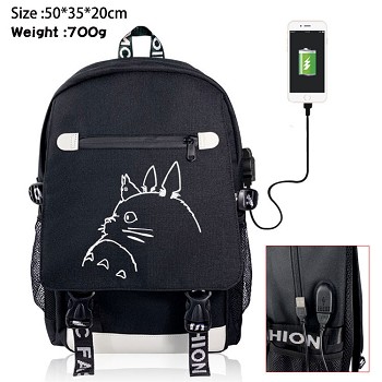 Totoro anime USB charging laptop backpack school bag