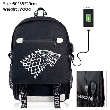 Game of Thrones USB charging laptop backpack school bag