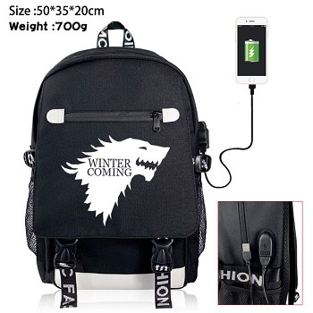 Game of Thrones USB charging laptop backpack school bag