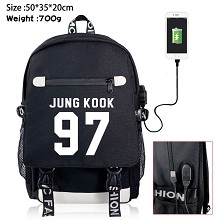 BTS star USB charging laptop backpack school bag