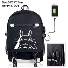 Totoro anime USB charging laptop backpack school b...