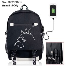 Totoro anime USB charging laptop backpack school b...