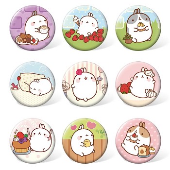 Molang anime brooches pins set(9pcs a set)