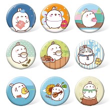 Molang anime brooches pins set(9pcs a set)