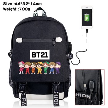 BTS star USB charging laptop backpack school bag