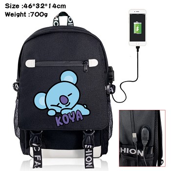 BTS star USB charging laptop backpack school bag