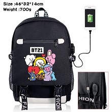 BTS star USB charging laptop backpack school bag