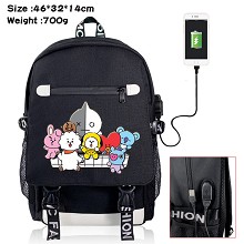 BTS star USB charging laptop backpack school bag