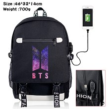 BTS star USB charging laptop backpack school bag