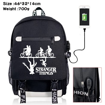 Stranger Things USB charging laptop backpack school bag