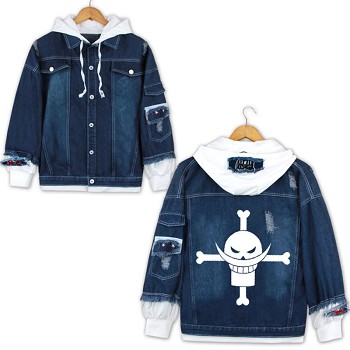 One Piece anime fake two pieces denim jacket hoodie cloth 