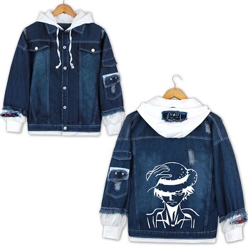 One Piece anime fake two pieces denim jacket hoodie cloth