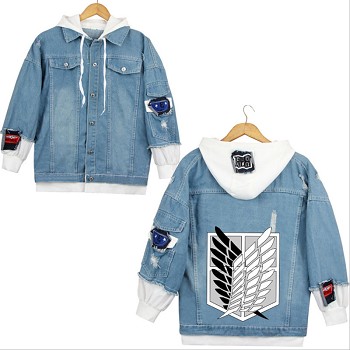 Attack on Titan anime fake two pieces denim jacket hoodie cloth