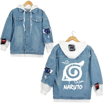 Naruto anime fake two pieces denim jacket hoodie cloth