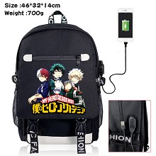 My Hero Academia anime USB charging laptop backpac...