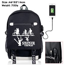 Stranger Things USB charging laptop backpack schoo...